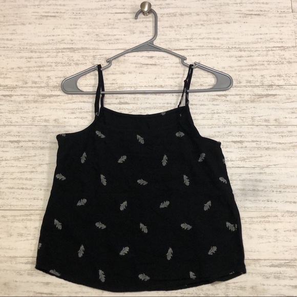 Black Tank Top w/ White Feathers l SIZE 2 - Picture 2 of 4